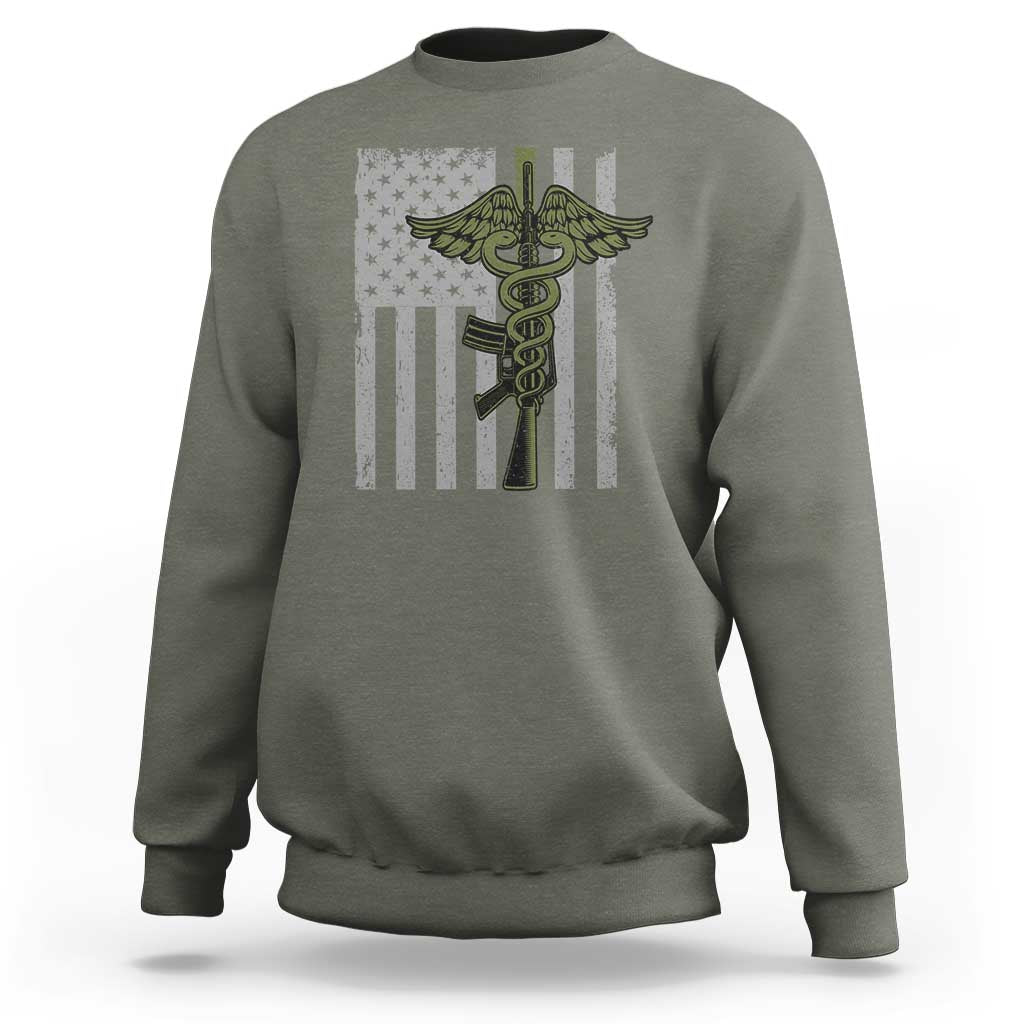 Combat Medic Soldier Sweatshirt Caduceus Vintage American Flag - Wonder Print Shop