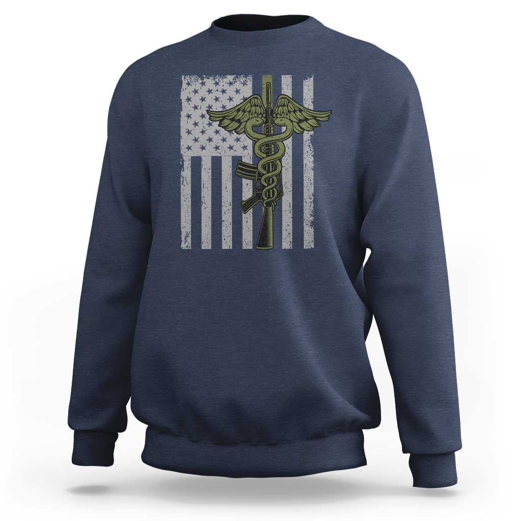 Combat Medic Soldier Sweatshirt Caduceus Vintage American Flag - Wonder Print Shop