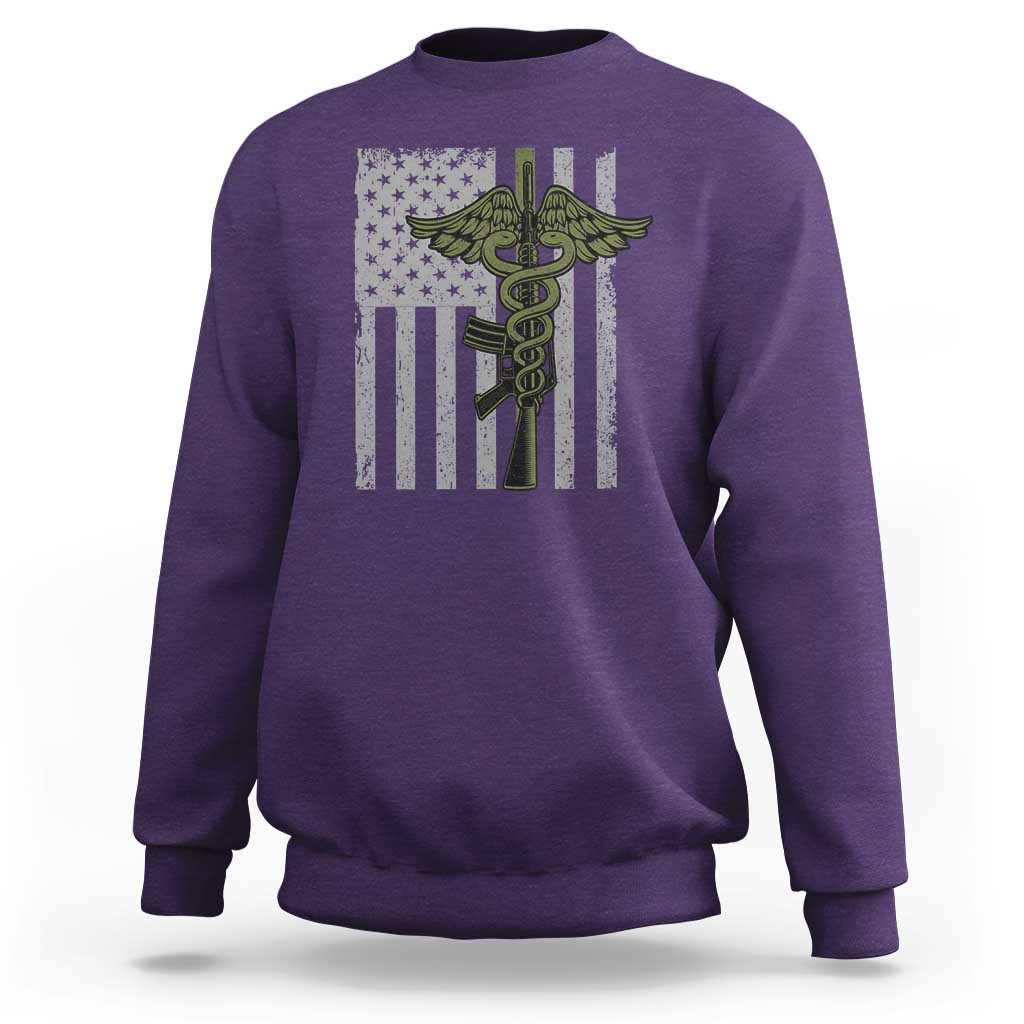 Combat Medic Soldier Sweatshirt Caduceus Vintage American Flag - Wonder Print Shop