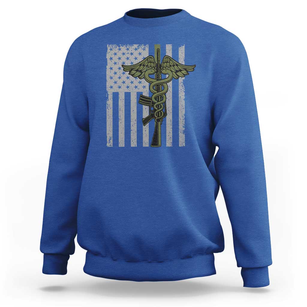 Combat Medic Soldier Sweatshirt Caduceus Vintage American Flag - Wonder Print Shop