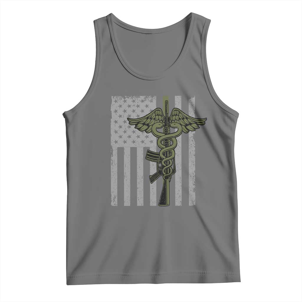 Combat Medic Soldier Tank Top Caduceus Vintage American Flag - Wonder Print Shop