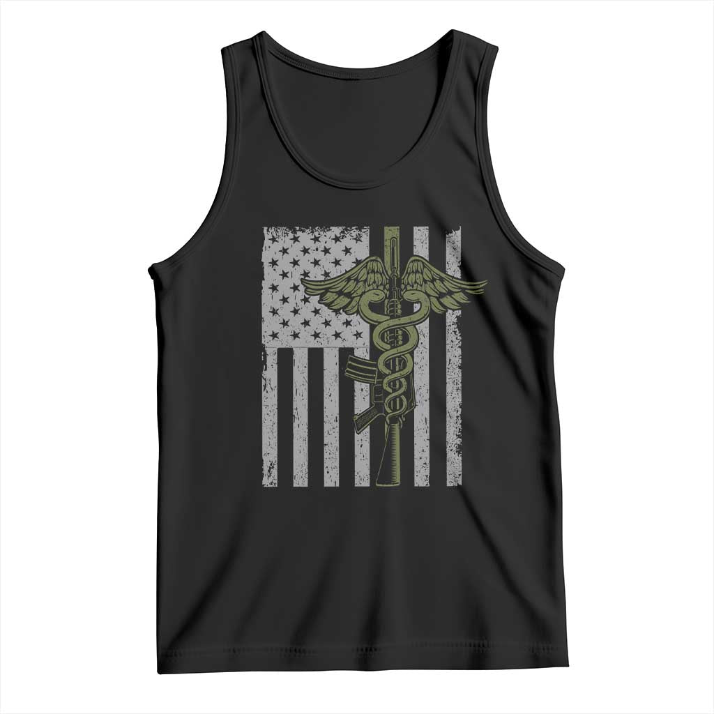 Combat Medic Soldier Tank Top Caduceus Vintage American Flag - Wonder Print Shop