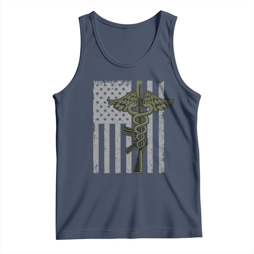 Combat Medic Soldier Tank Top Caduceus Vintage American Flag - Wonder Print Shop