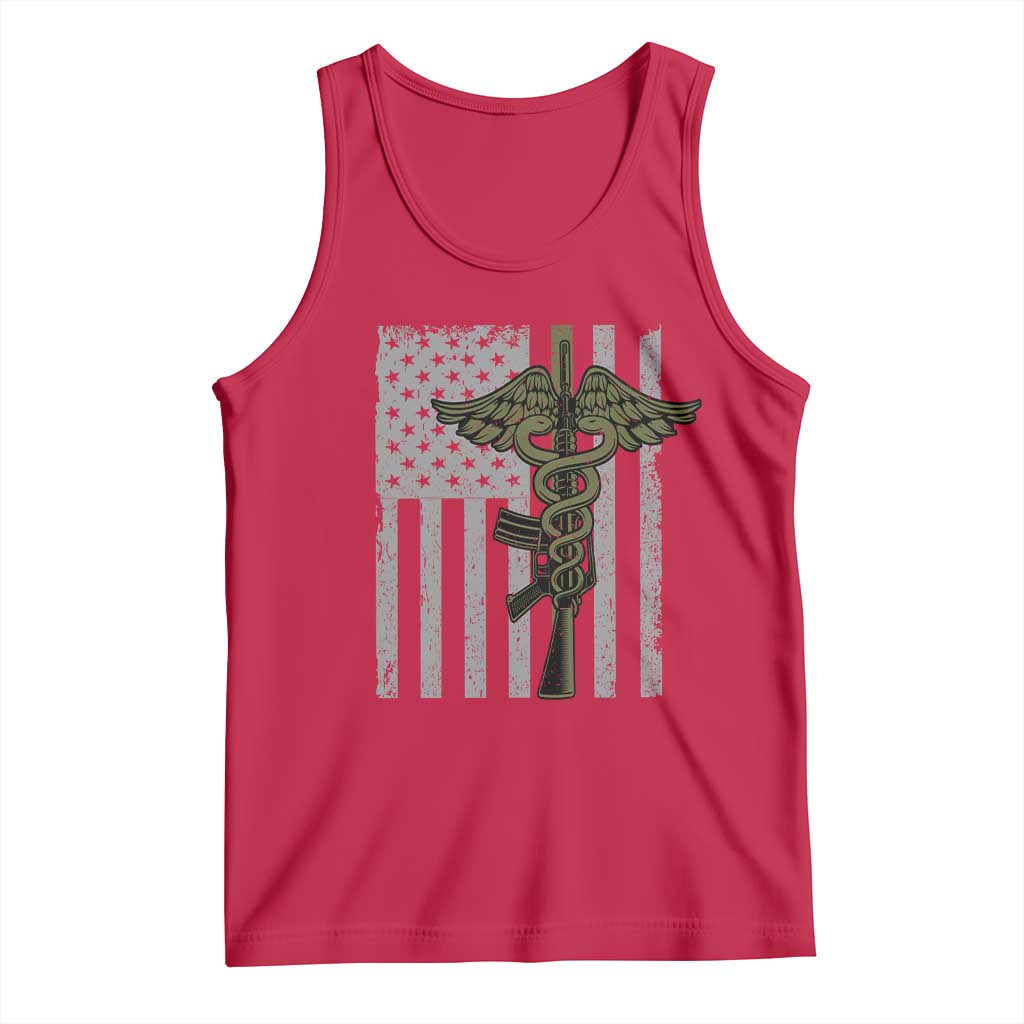 Combat Medic Soldier Tank Top Caduceus Vintage American Flag - Wonder Print Shop