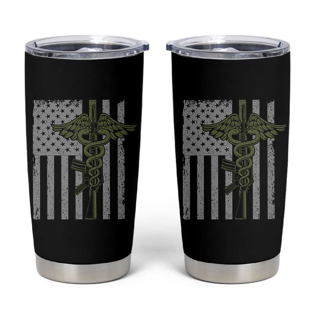 Combat Medic Soldier Tumbler Cup Caduceus Vintage American Flag - Wonder Print Shop