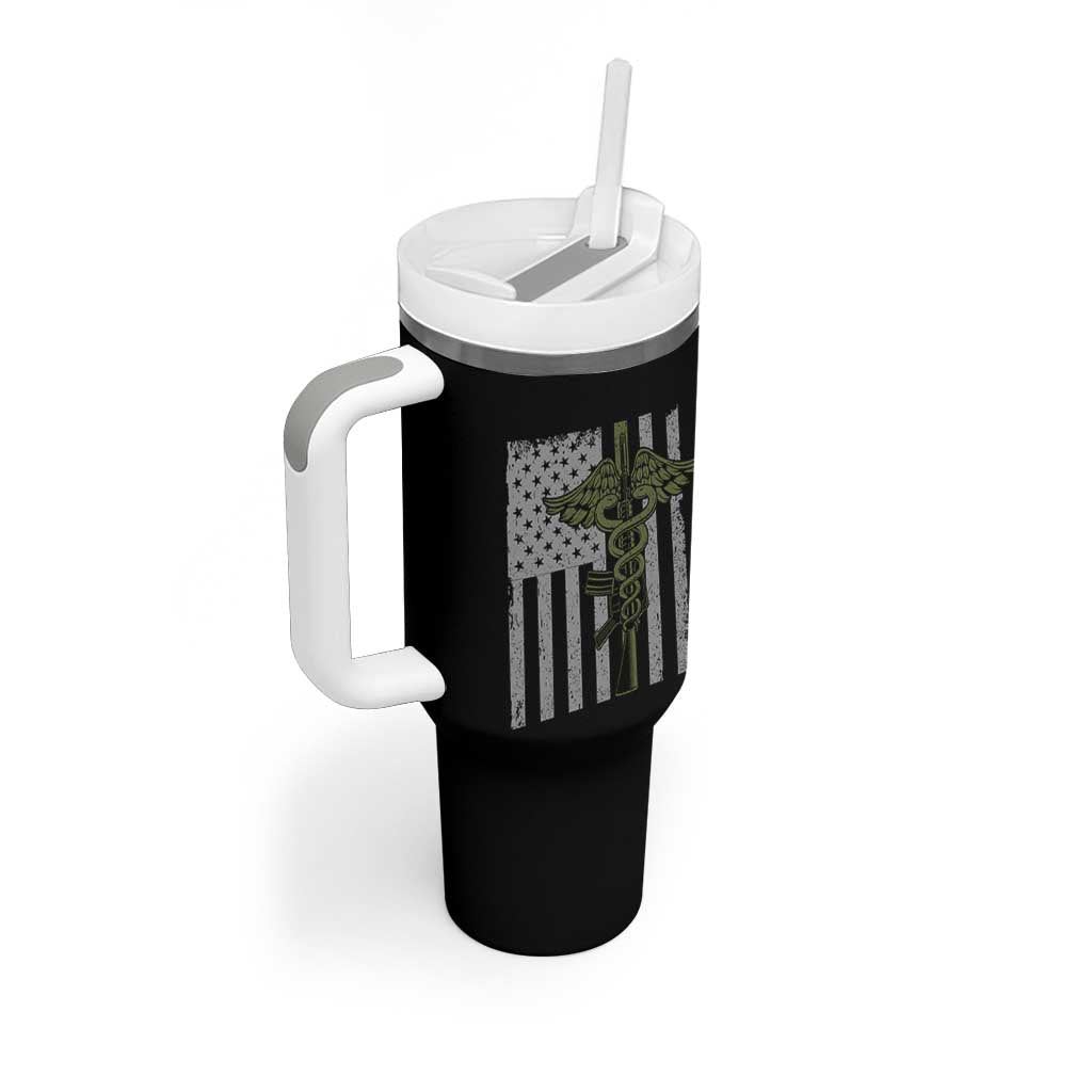 Combat Medic Soldier Tumbler With Handle Caduceus Vintage American Flag - Wonder Print Shop
