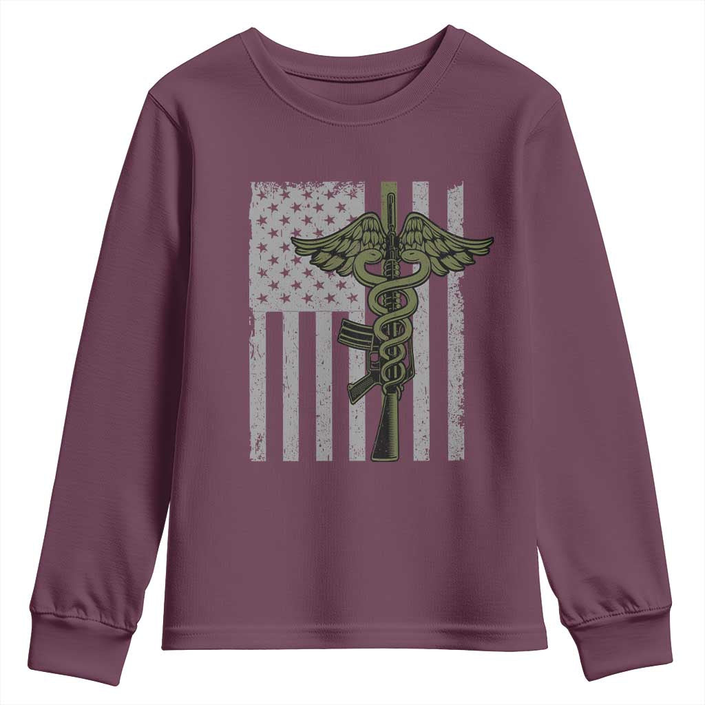 Combat Medic Soldier Youth Sweatshirt Caduceus Vintage American Flag - Wonder Print Shop