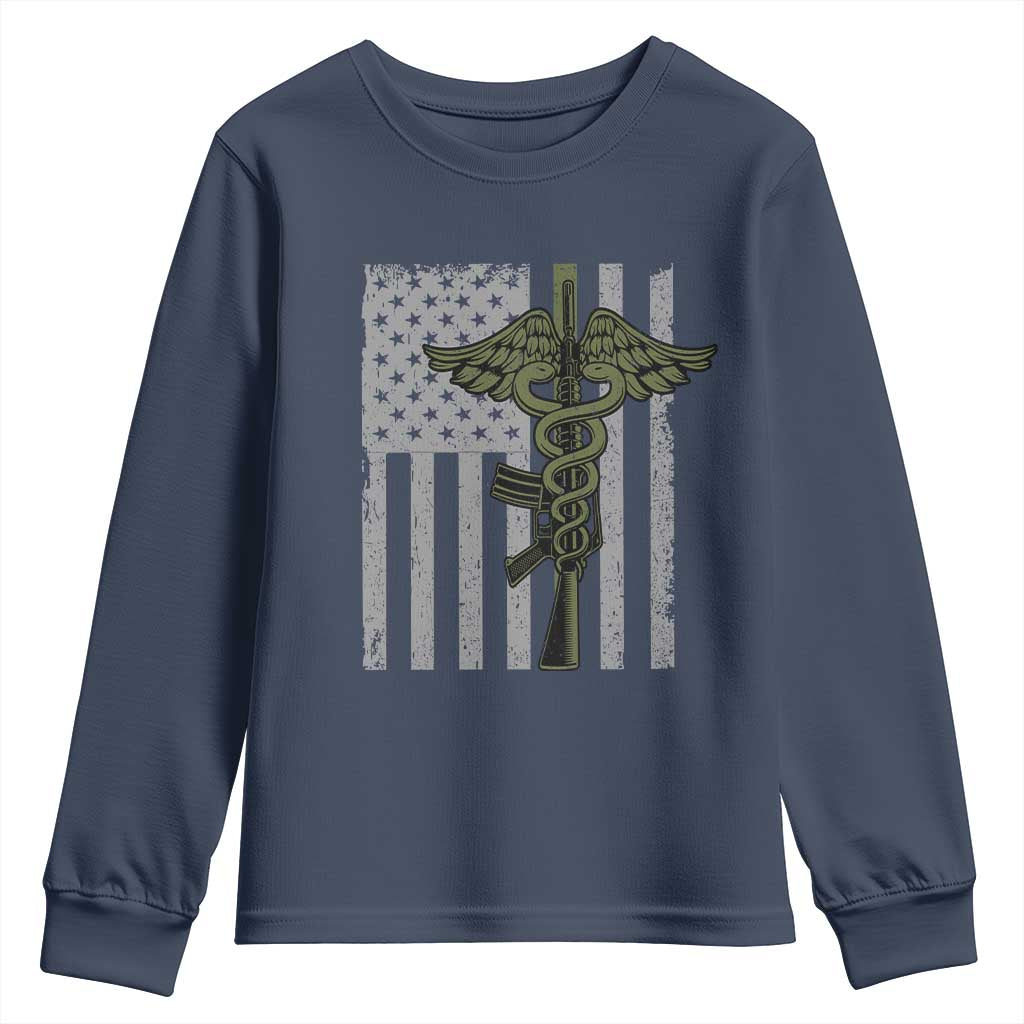 Combat Medic Soldier Youth Sweatshirt Caduceus Vintage American Flag - Wonder Print Shop
