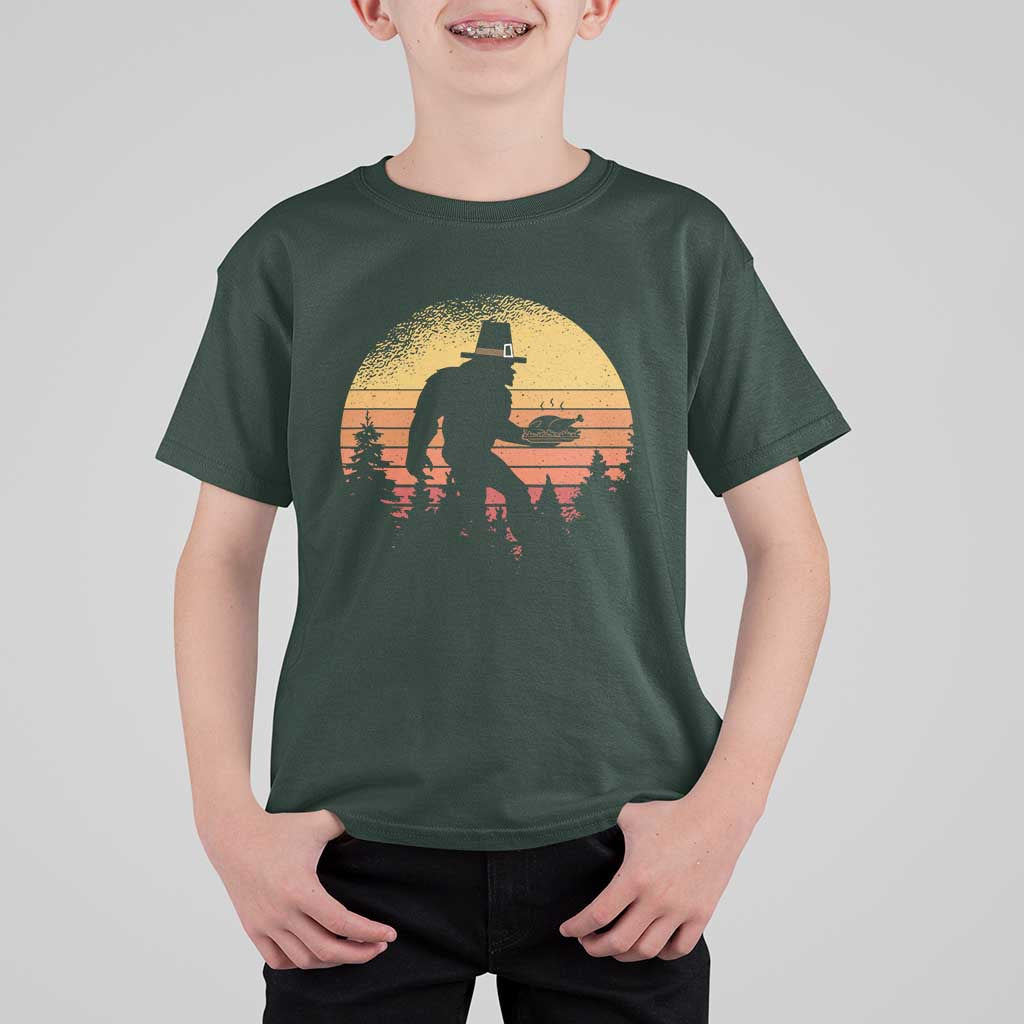 Bigfoot Pilgrim Turkey Pumpkin Thanksgiving Day T Shirt For Kid - Wonder Print Shop