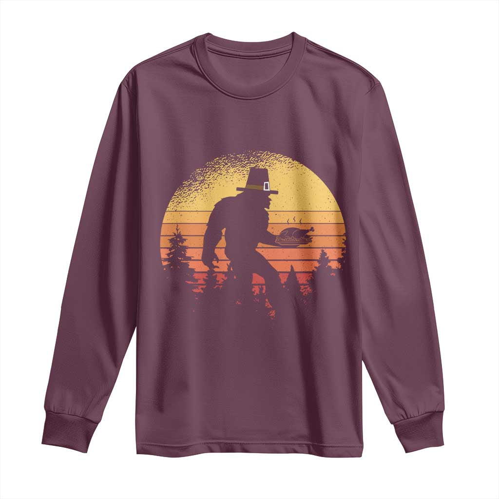 Bigfoot Pilgrim Turkey Pumpkin Thanksgiving Day Long Sleeve Shirt - Wonder Print Shop