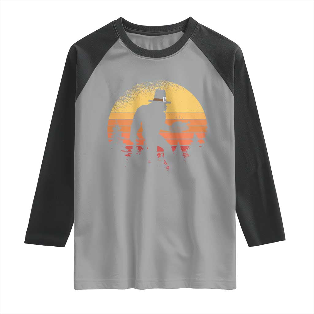 Bigfoot Pilgrim Turkey Pumpkin Thanksgiving Day Raglan Shirt - Wonder Print Shop