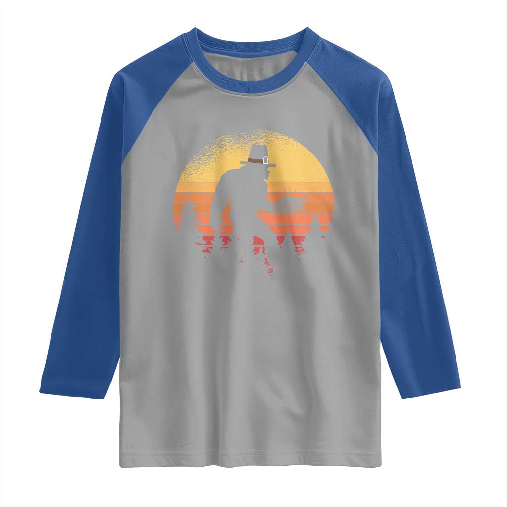 Bigfoot Pilgrim Turkey Pumpkin Thanksgiving Day Raglan Shirt - Wonder Print Shop