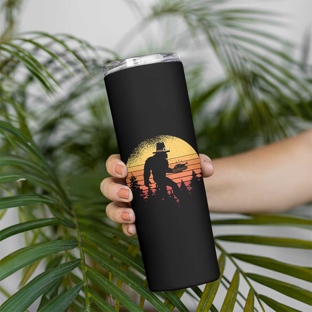 Bigfoot Pilgrim Turkey Pumpkin Thanksgiving Day Skinny Tumbler - Wonder Print Shop