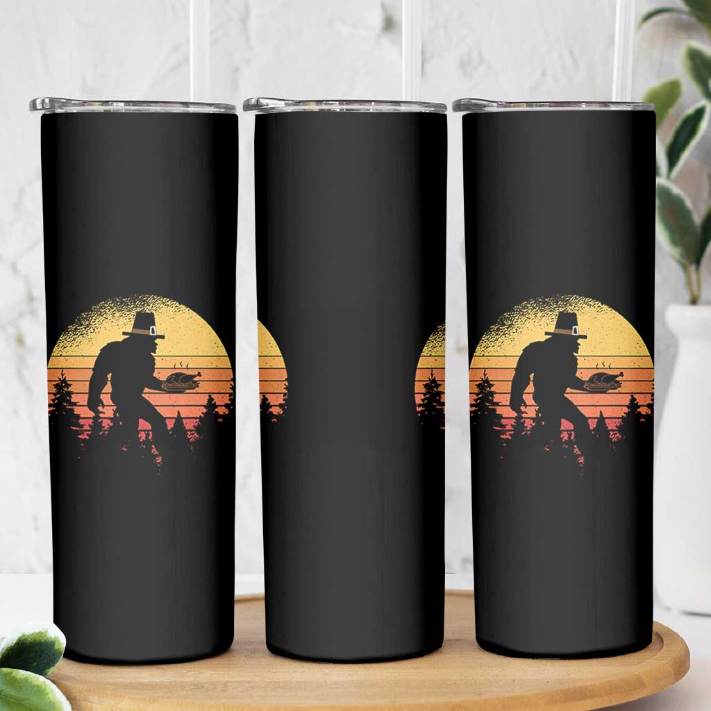 Bigfoot Pilgrim Turkey Pumpkin Thanksgiving Day Skinny Tumbler - Wonder Print Shop