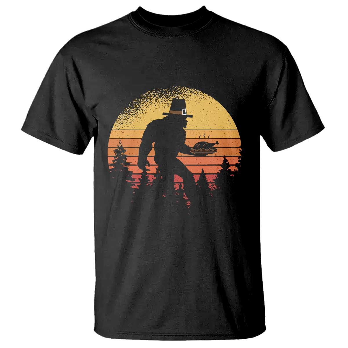 Bigfoot Pilgrim Turkey Pumpkin Thanksgiving Day T Shirt - Wonder Print Shop