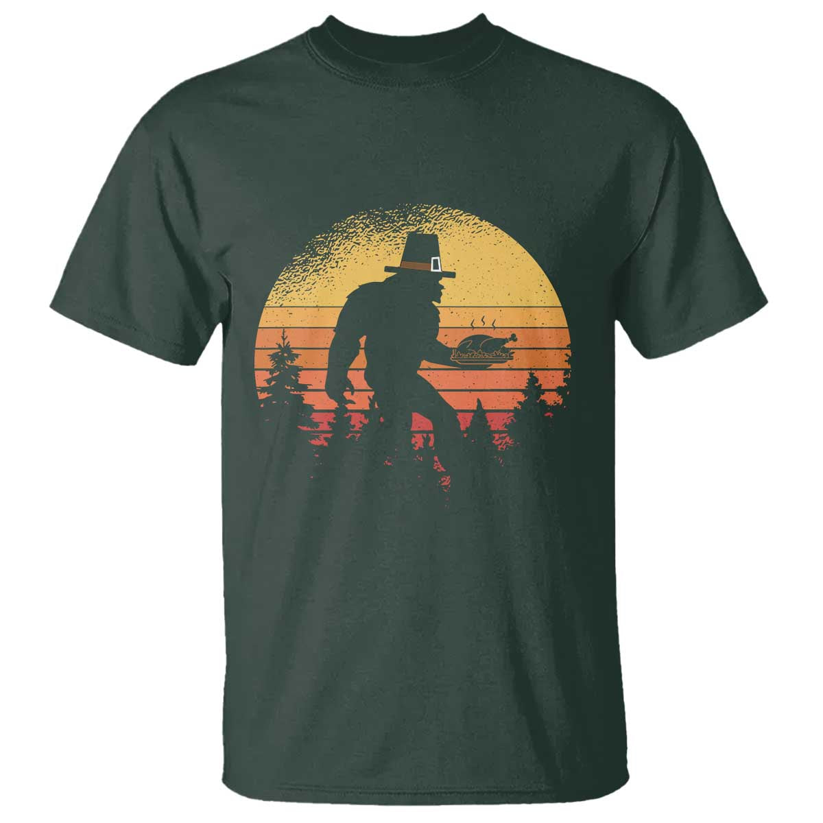 Bigfoot Pilgrim Turkey Pumpkin Thanksgiving Day T Shirt - Wonder Print Shop