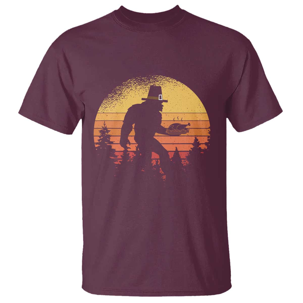 Bigfoot Pilgrim Turkey Pumpkin Thanksgiving Day T Shirt - Wonder Print Shop