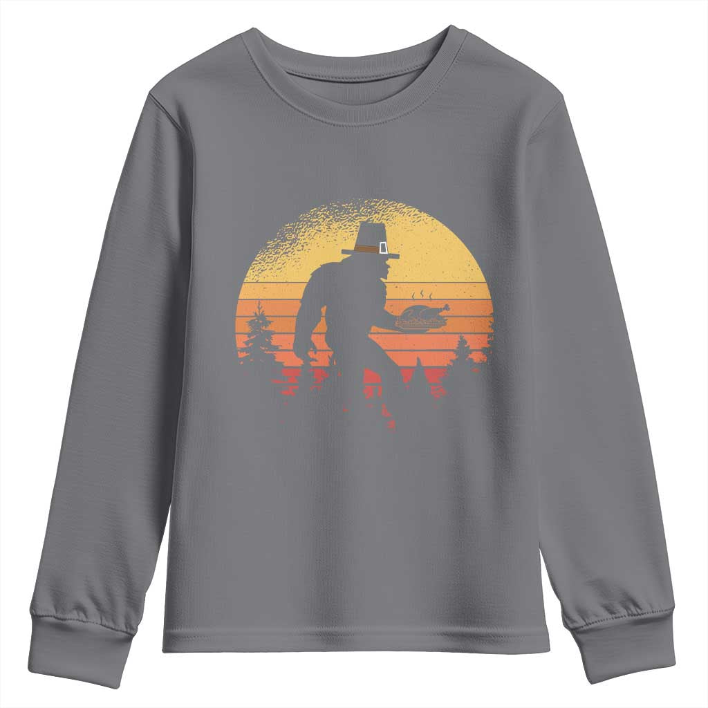 Bigfoot Pilgrim Turkey Pumpkin Thanksgiving Day Youth Sweatshirt - Wonder Print Shop