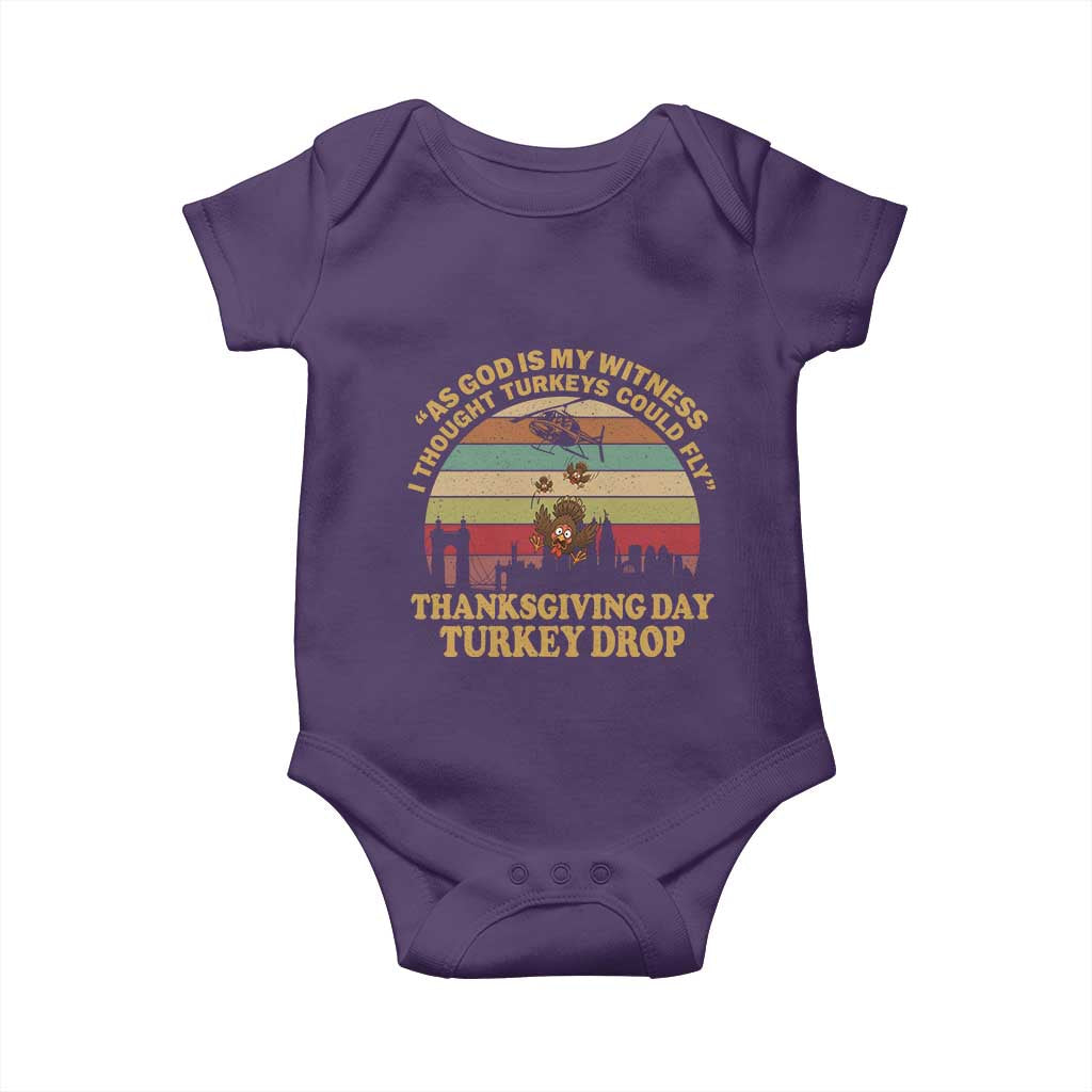 Funny Thanksgiving Day Turkey Drop Baby Onesie As God Is My Witness I Thought Turkeys Could Fly Vintage Retro - Wonder Print Shop