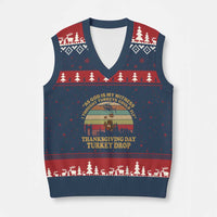 Funny Thanksgiving Day Turkey Drop V-Neck Knit Sweater Vest As God Is My Witness I Thought Turkeys Could Fly Vintage Retro - Wonder Print Shop