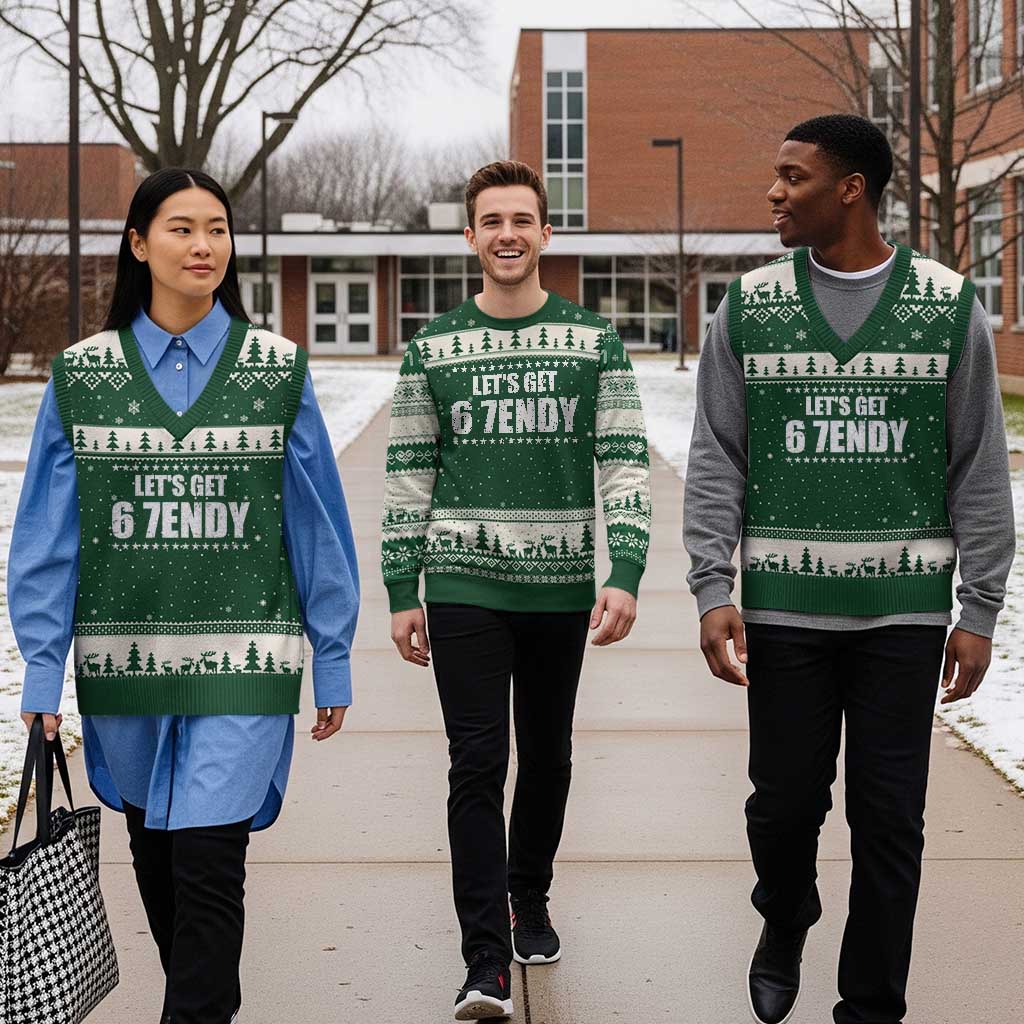 Lets Get Sendy 67 Six Seven Meme Alpha Slang Star V-Neck Knit Sweater Vest - Wonder Print Shop