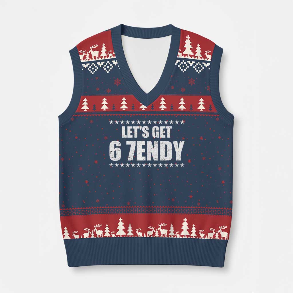 Lets Get Sendy 67 Six Seven Meme Alpha Slang Star V-Neck Knit Sweater Vest - Wonder Print Shop