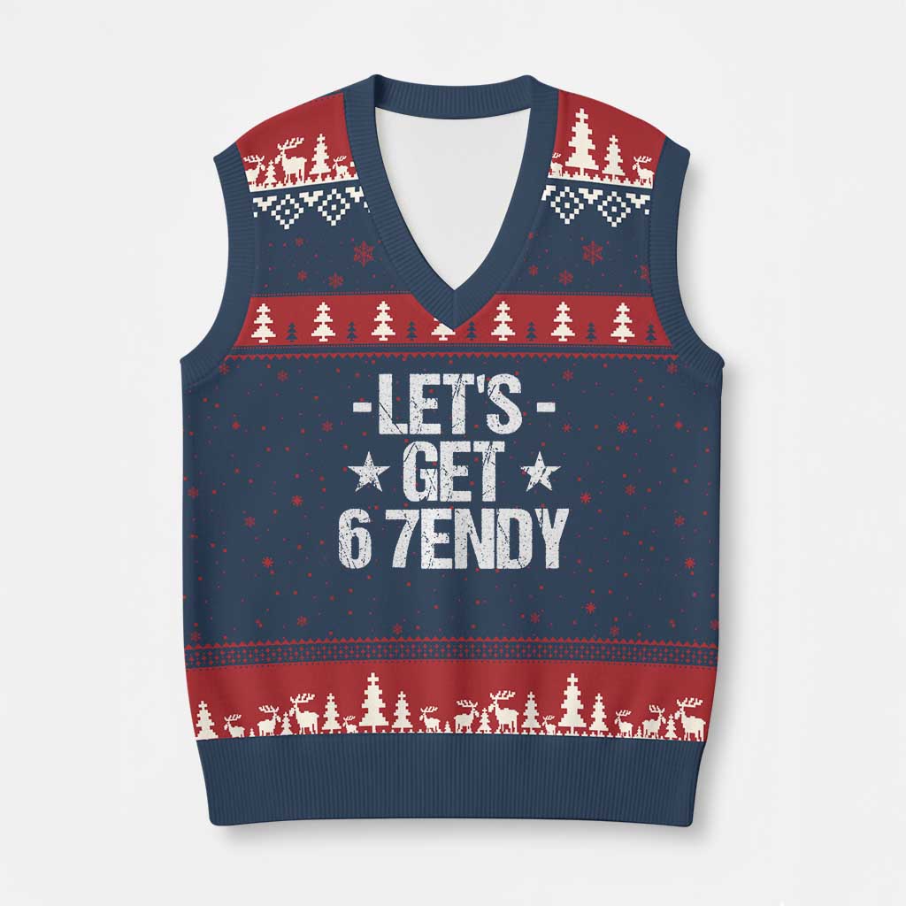 Lets Get Sendy 67 Six Seven Meme Alpha Slang V-Neck Knit Sweater Vest - Wonder Print Shop