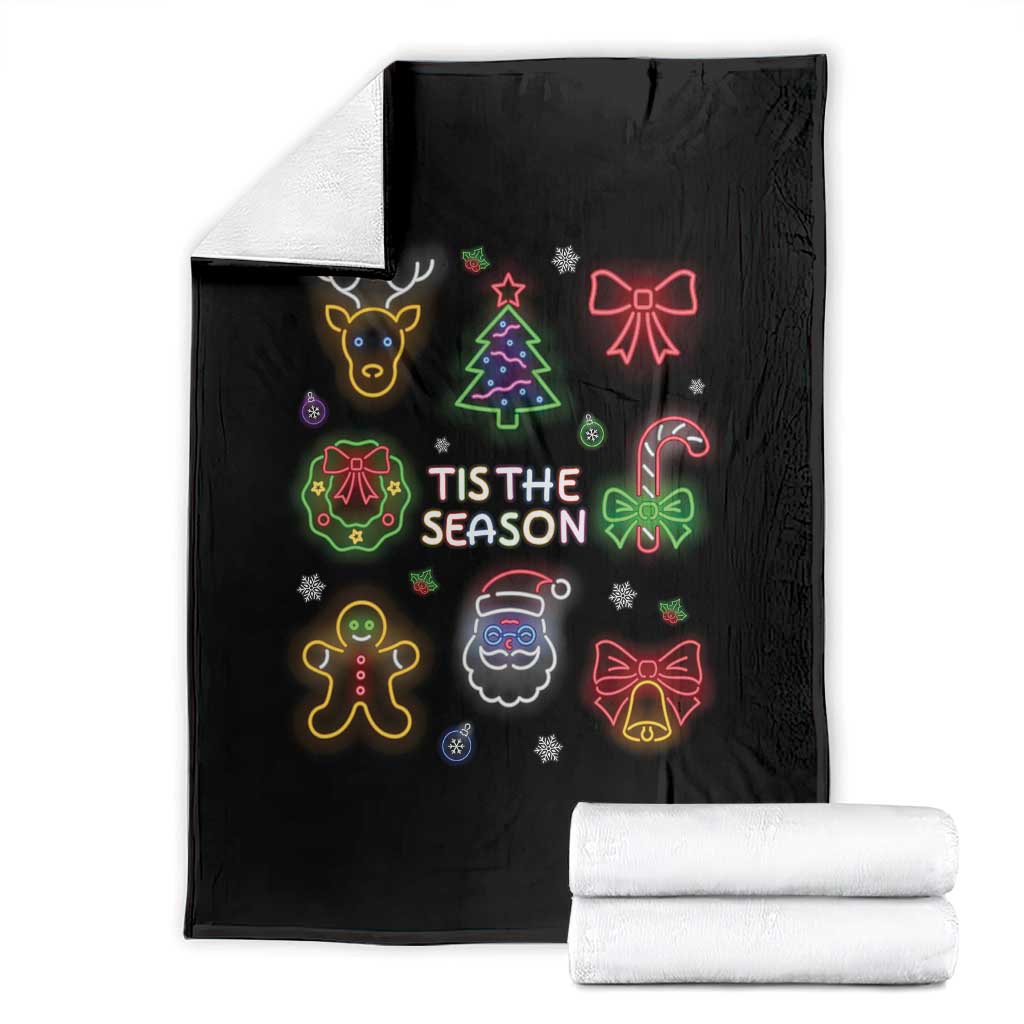 Funny Christmas Throw Blanket Tis The Season Neon Lights Santa Gingerbread - Wonder Print Shop