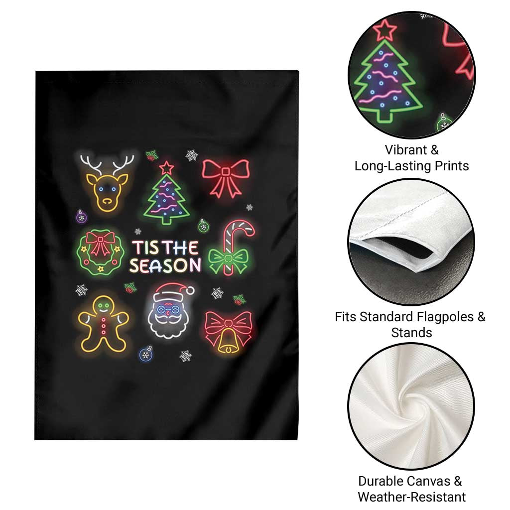 Funny Christmas Garden Flag Tis The Season Neon Lights Santa Gingerbread - Wonder Print Shop