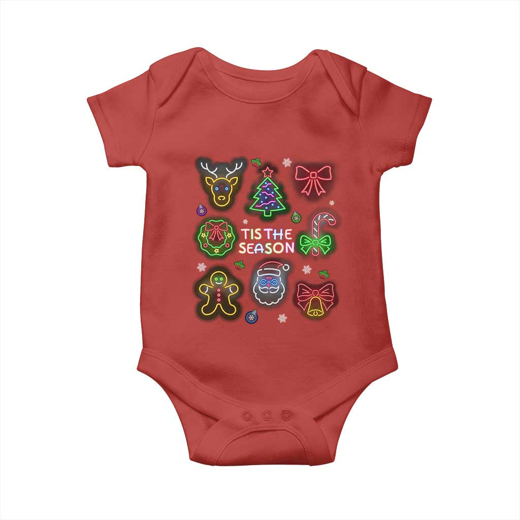 Funny Christmas Baby Onesie Tis The Season Neon Lights Santa Gingerbread