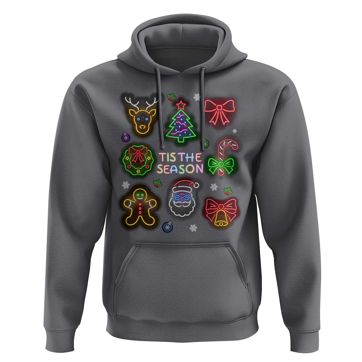 Funny Christmas Hoodie Tis The Season Neon Lights Santa Gingerbread