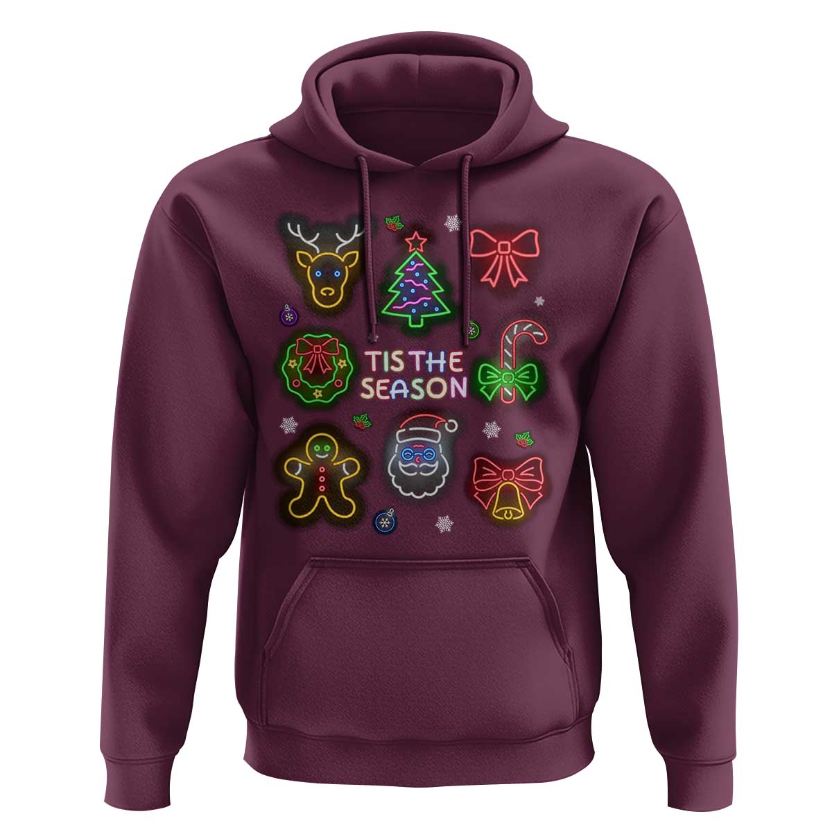 Funny Christmas Hoodie Tis The Season Neon Lights Santa Gingerbread