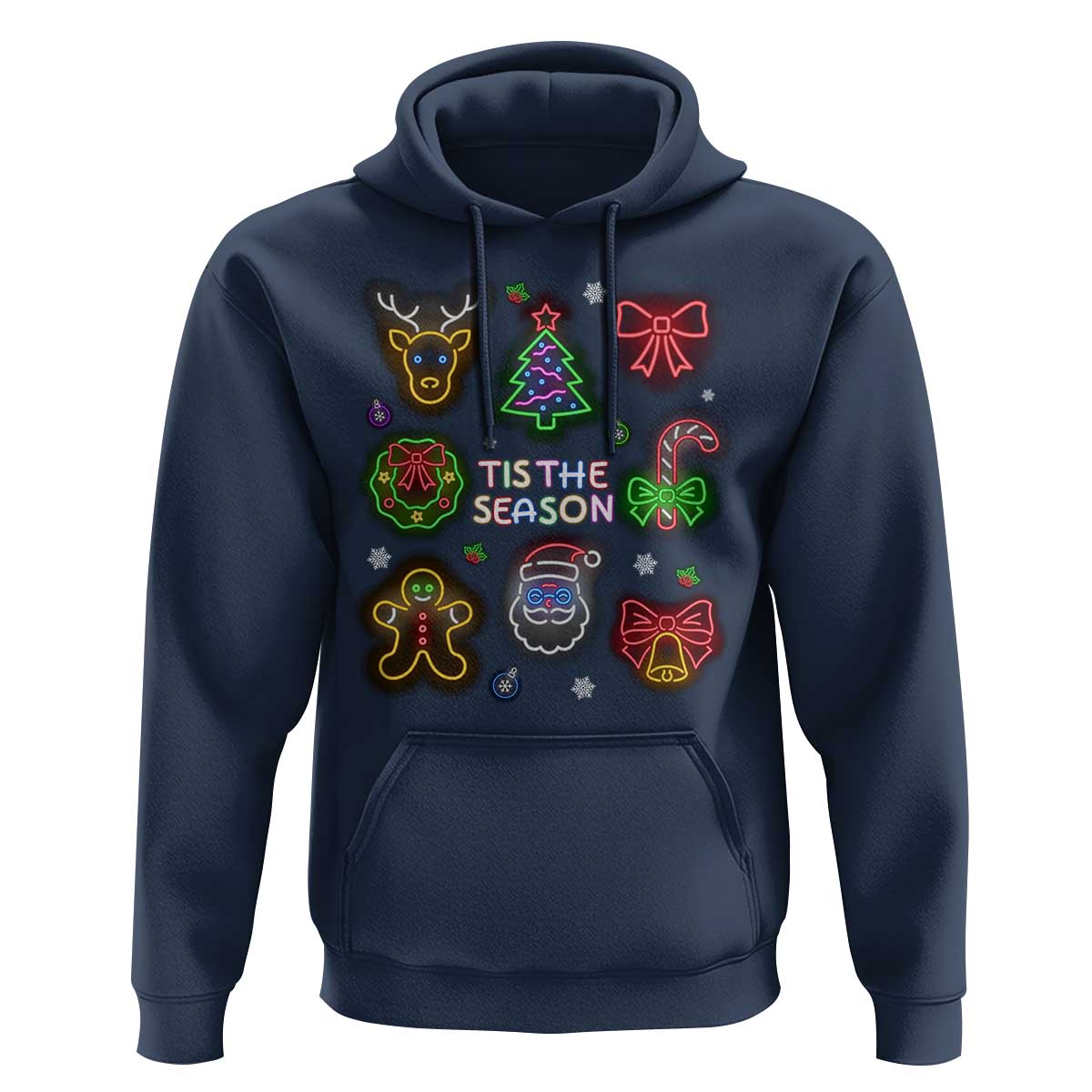 Funny Christmas Hoodie Tis The Season Neon Lights Santa Gingerbread