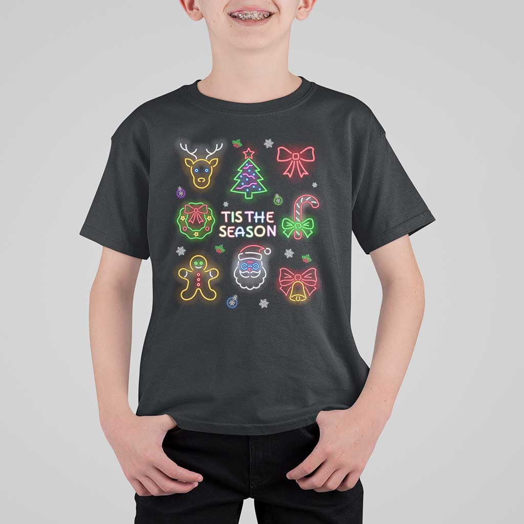 Funny Christmas T Shirt For Kid Tis The Season Neon Lights Santa Gingerbread - Wonder Print Shop