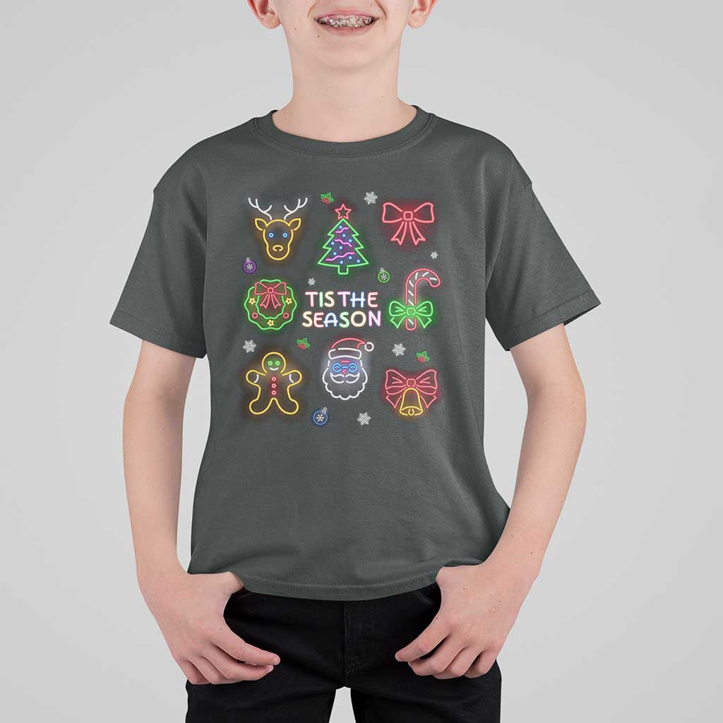 Funny Christmas T Shirt For Kid Tis The Season Neon Lights Santa Gingerbread - Wonder Print Shop