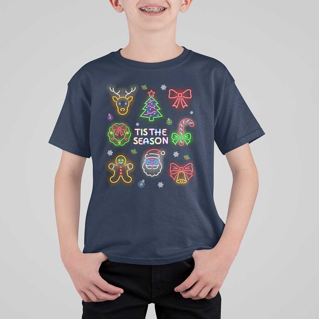 Funny Christmas T Shirt For Kid Tis The Season Neon Lights Santa Gingerbread - Wonder Print Shop