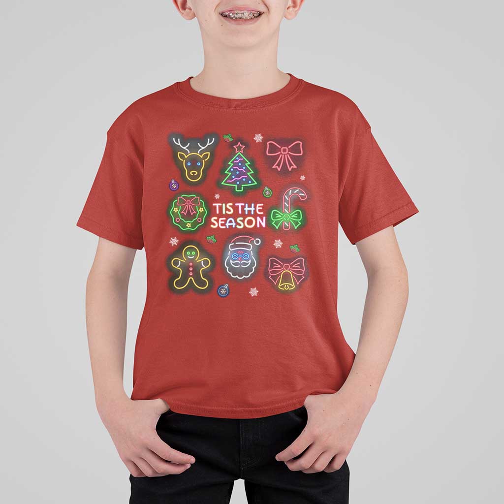 Funny Christmas T Shirt For Kid Tis The Season Neon Lights Santa Gingerbread - Wonder Print Shop