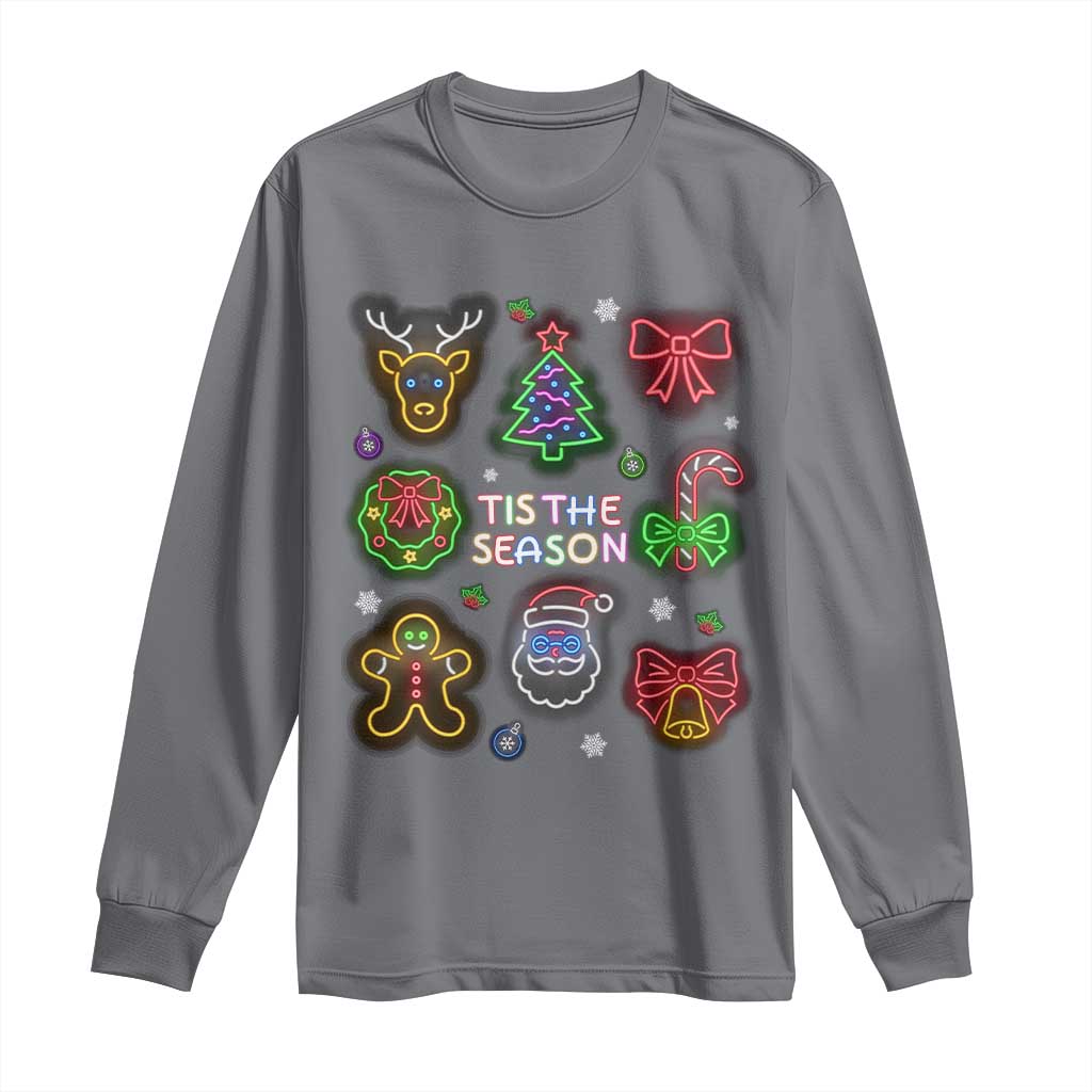 Funny Christmas Long Sleeve Shirt Tis The Season Neon Lights Santa Gingerbread