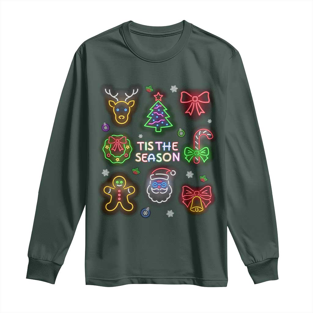 Funny Christmas Long Sleeve Shirt Tis The Season Neon Lights Santa Gingerbread