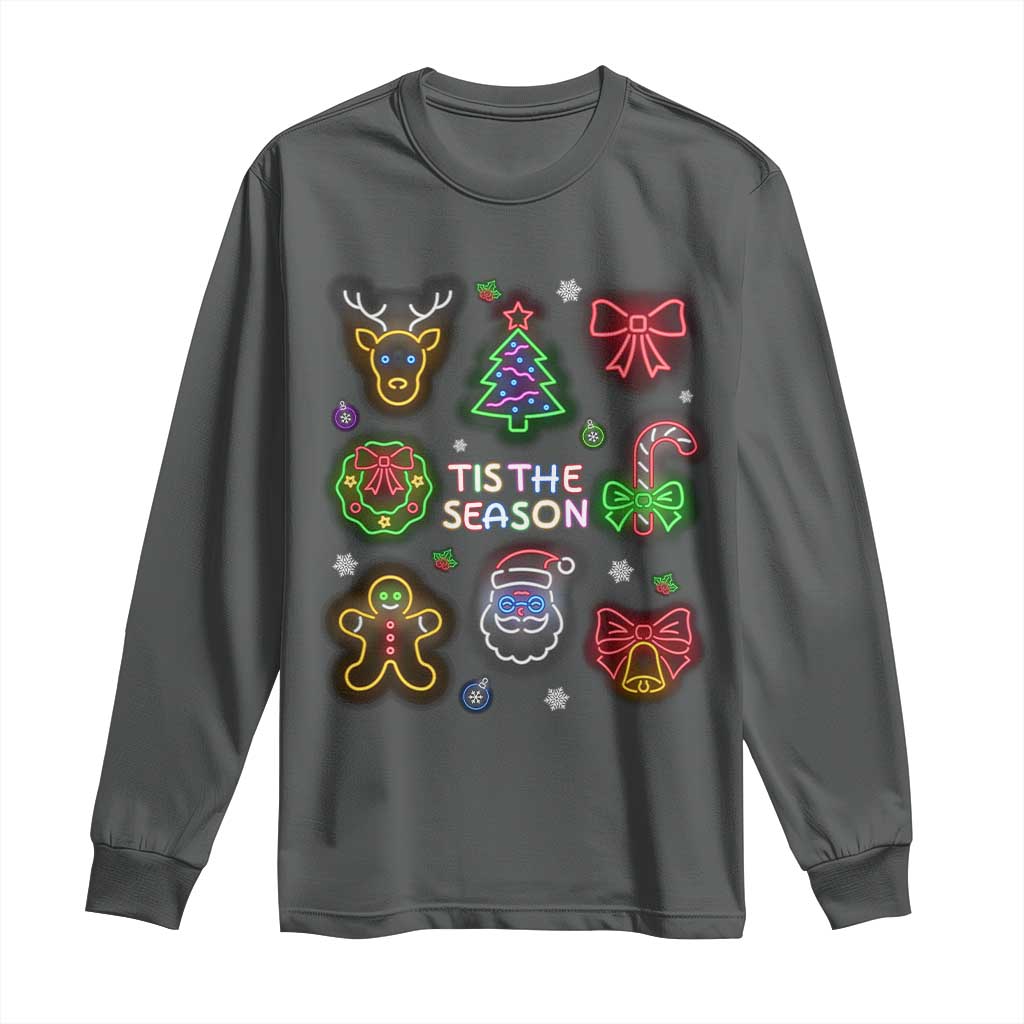 Funny Christmas Long Sleeve Shirt Tis The Season Neon Lights Santa Gingerbread