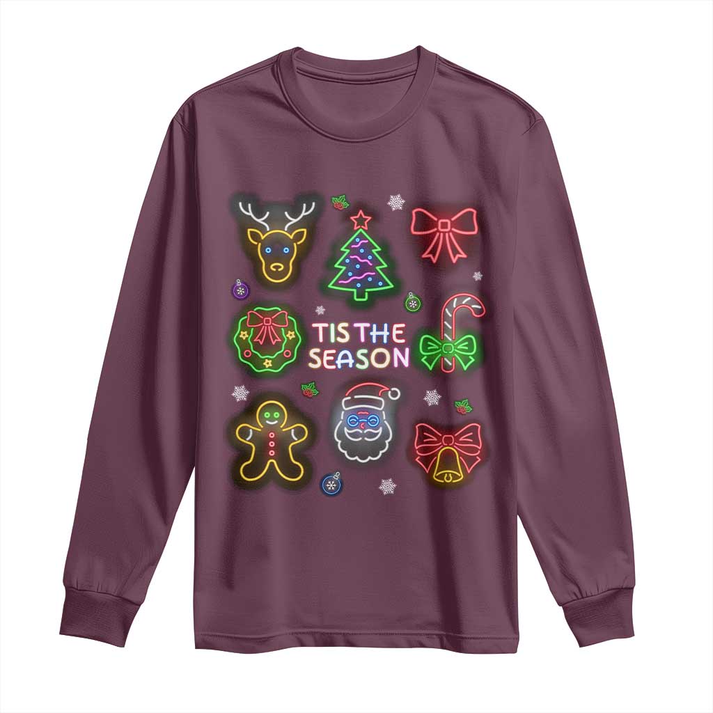 Funny Christmas Long Sleeve Shirt Tis The Season Neon Lights Santa Gingerbread