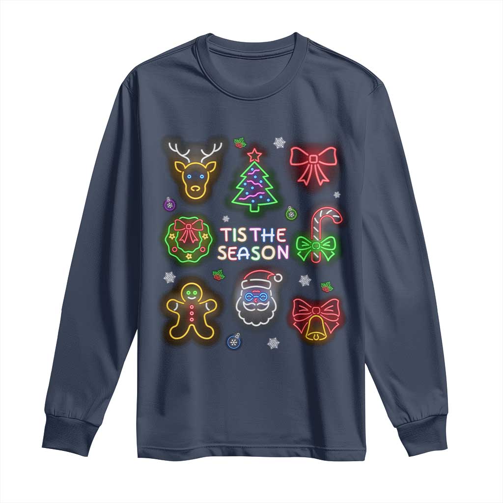 Funny Christmas Long Sleeve Shirt Tis The Season Neon Lights Santa Gingerbread