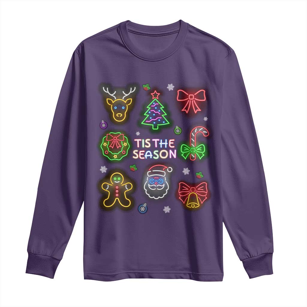 Funny Christmas Long Sleeve Shirt Tis The Season Neon Lights Santa Gingerbread