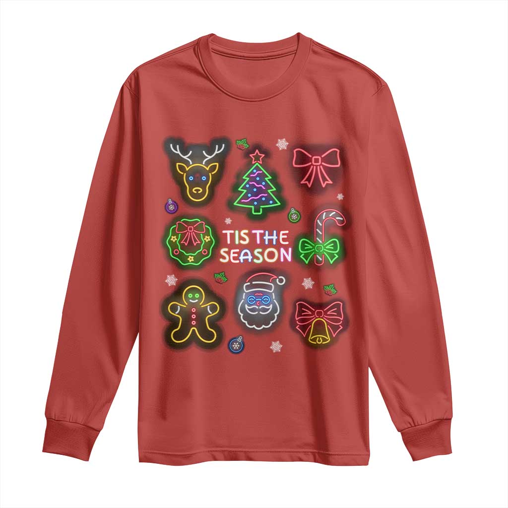 Funny Christmas Long Sleeve Shirt Tis The Season Neon Lights Santa Gingerbread