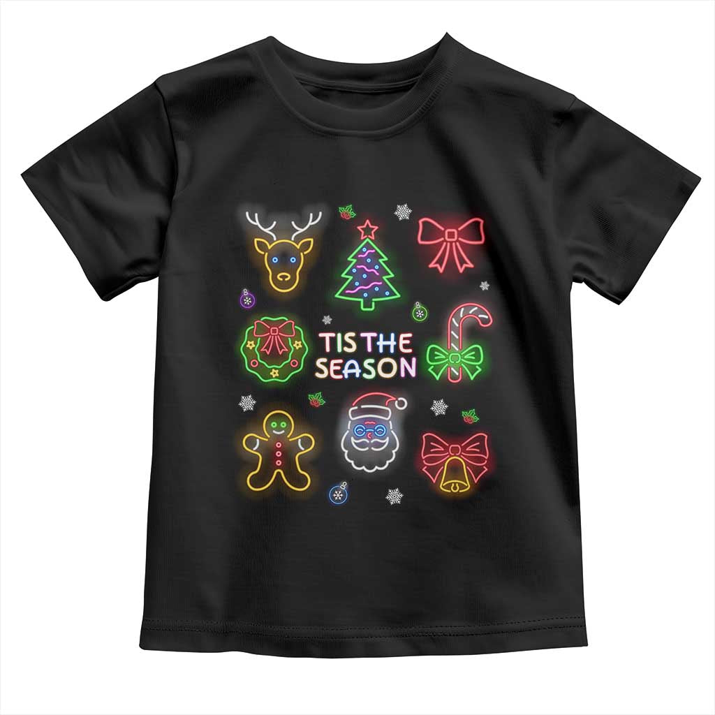 Funny Christmas Toddler T Shirt Tis The Season Neon Lights Santa Gingerbread