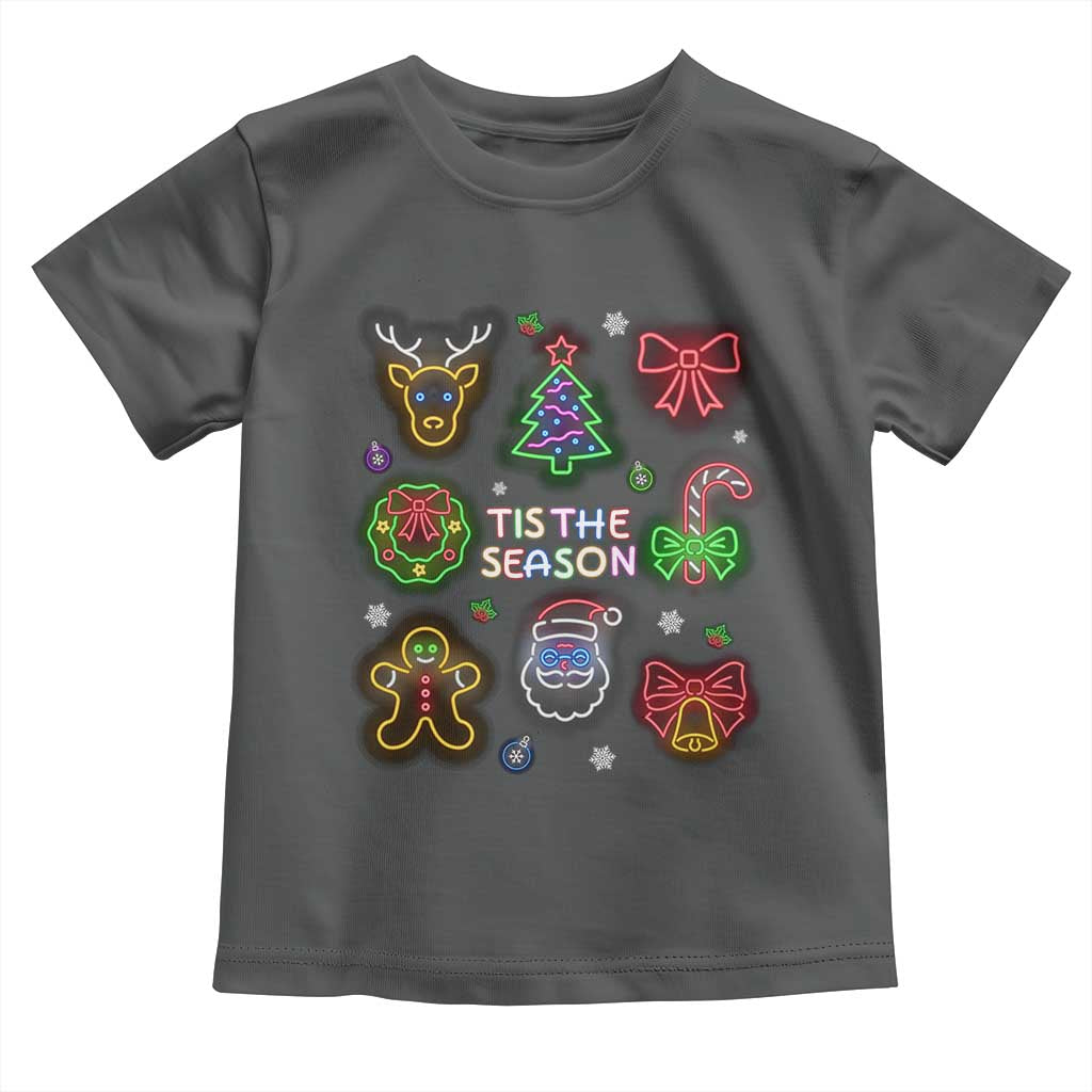 Funny Christmas Toddler T Shirt Tis The Season Neon Lights Santa Gingerbread
