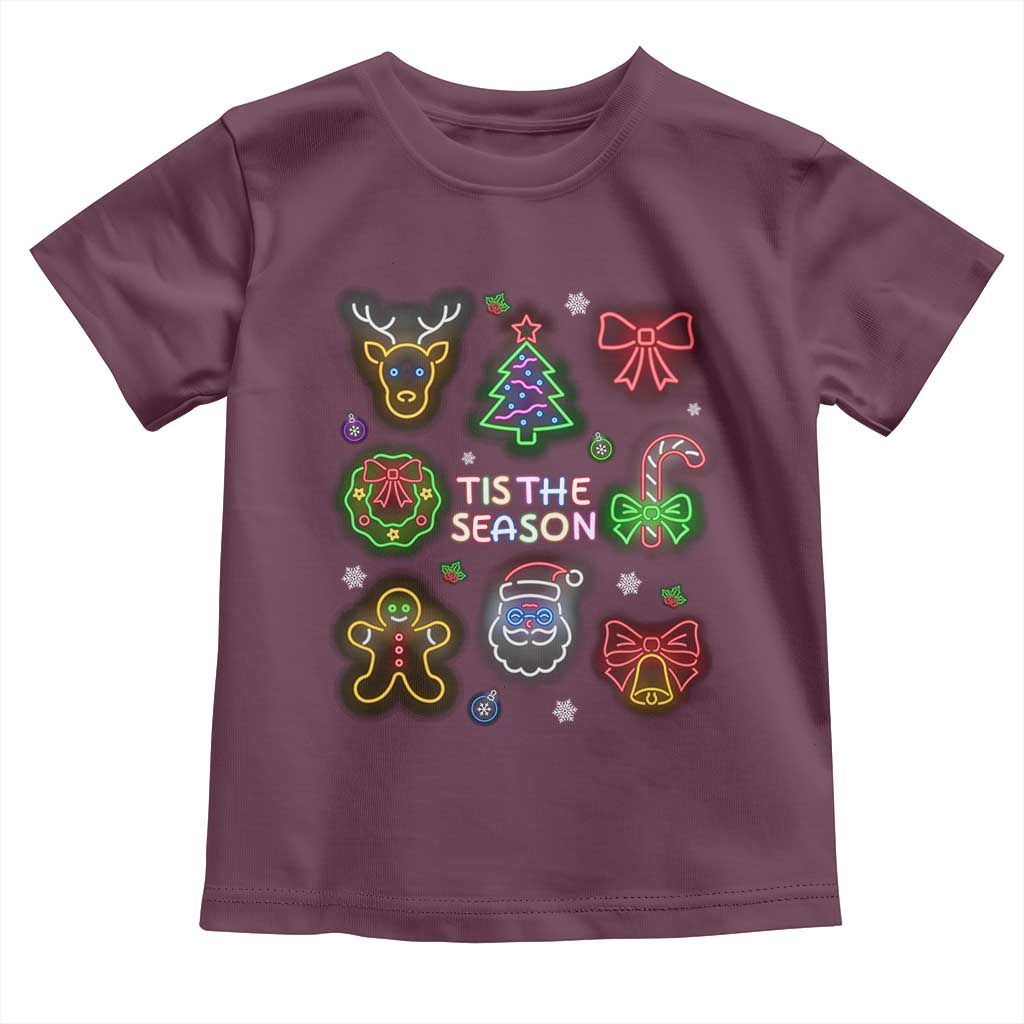 Funny Christmas Toddler T Shirt Tis The Season Neon Lights Santa Gingerbread