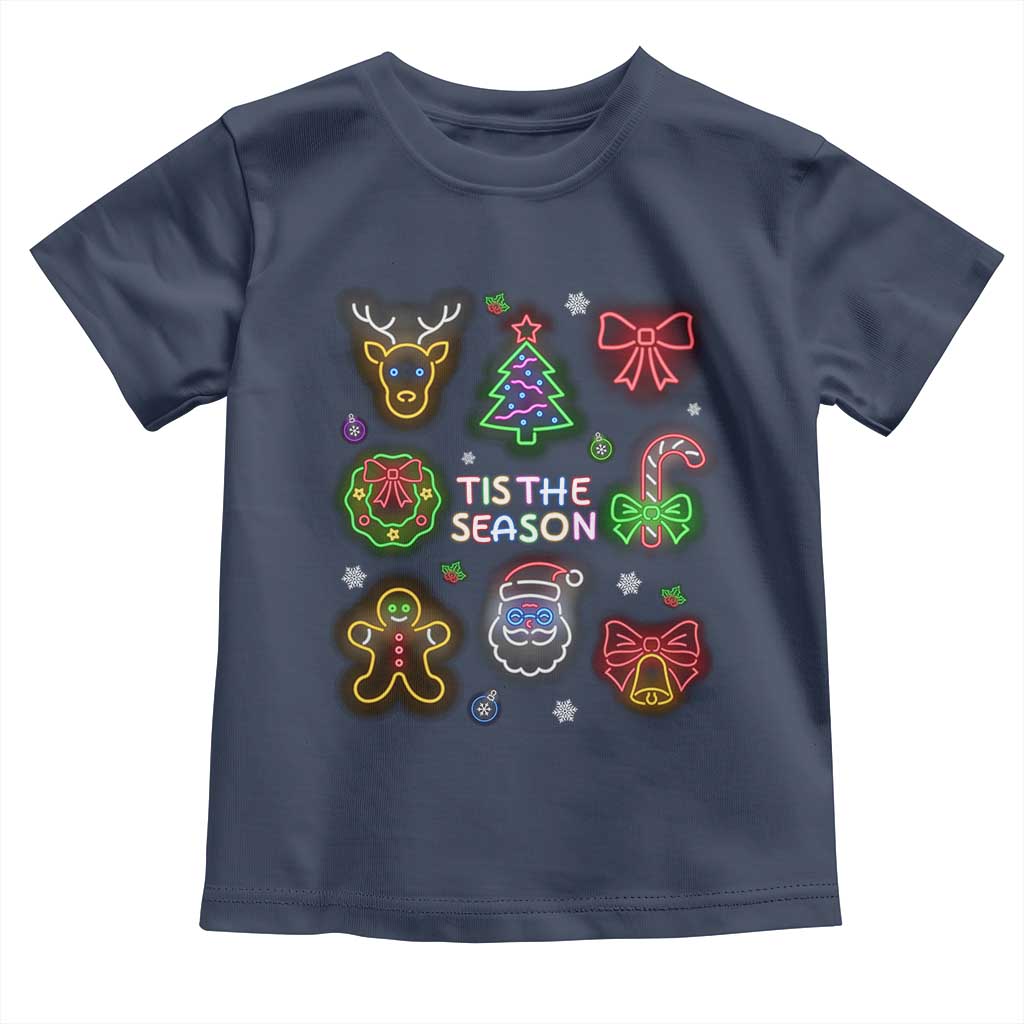 Funny Christmas Toddler T Shirt Tis The Season Neon Lights Santa Gingerbread