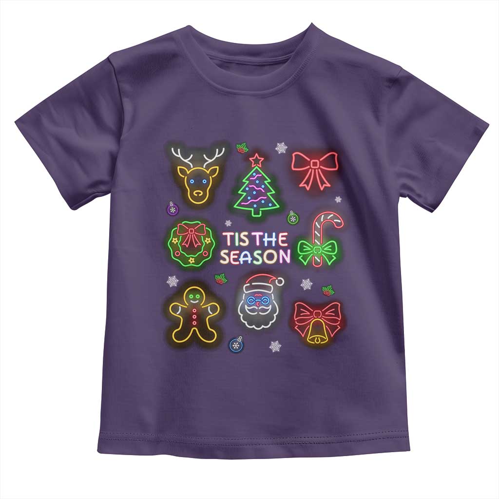 Funny Christmas Toddler T Shirt Tis The Season Neon Lights Santa Gingerbread