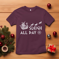 Christmas Viking T Shirt Sleigh All Day Reindeers Longships - Wonder Print Shop